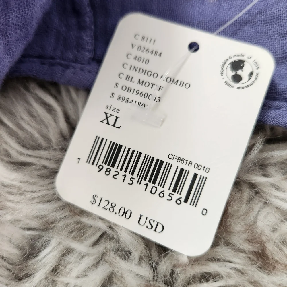 Free People Chloe Printed Top In Indigo‎ Combo Open Back Wonens Size XL